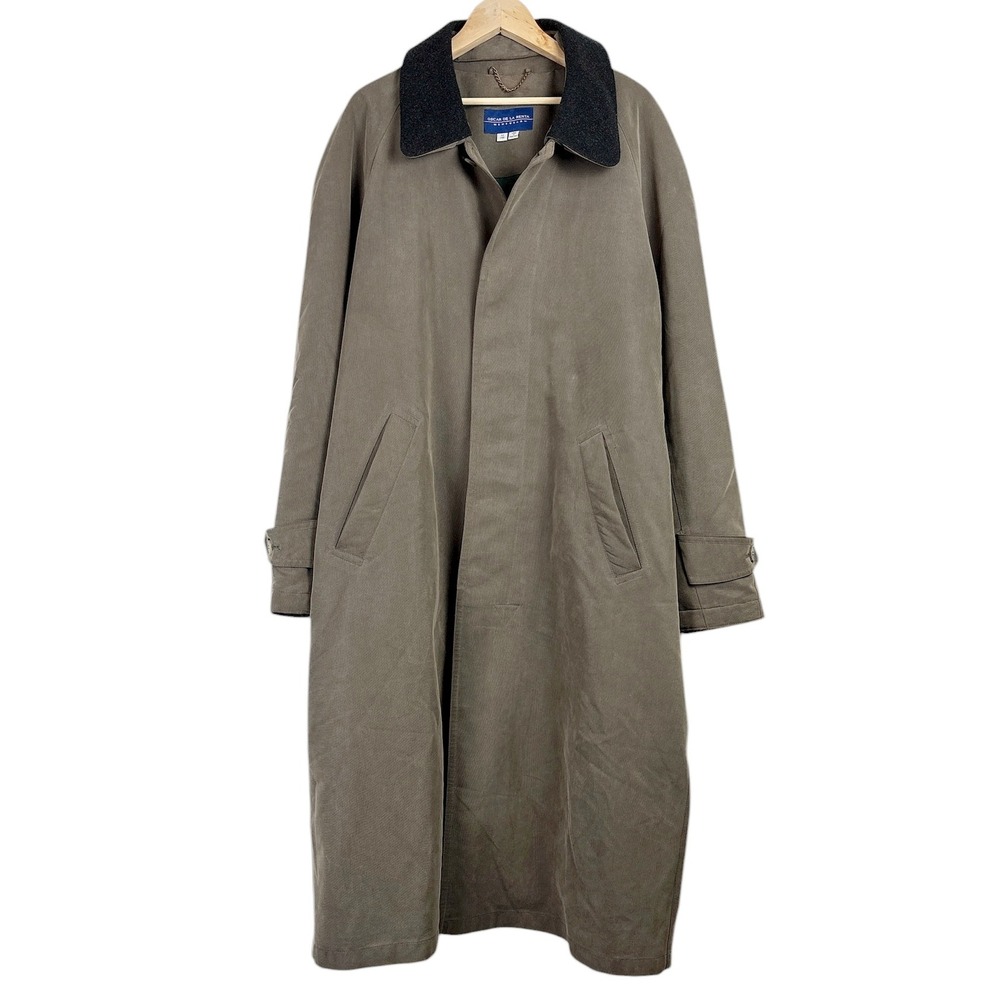 Oscar de la Renta Menswear VTG 90s Trench Coat Size 44 Taupe Wool Collar Belted